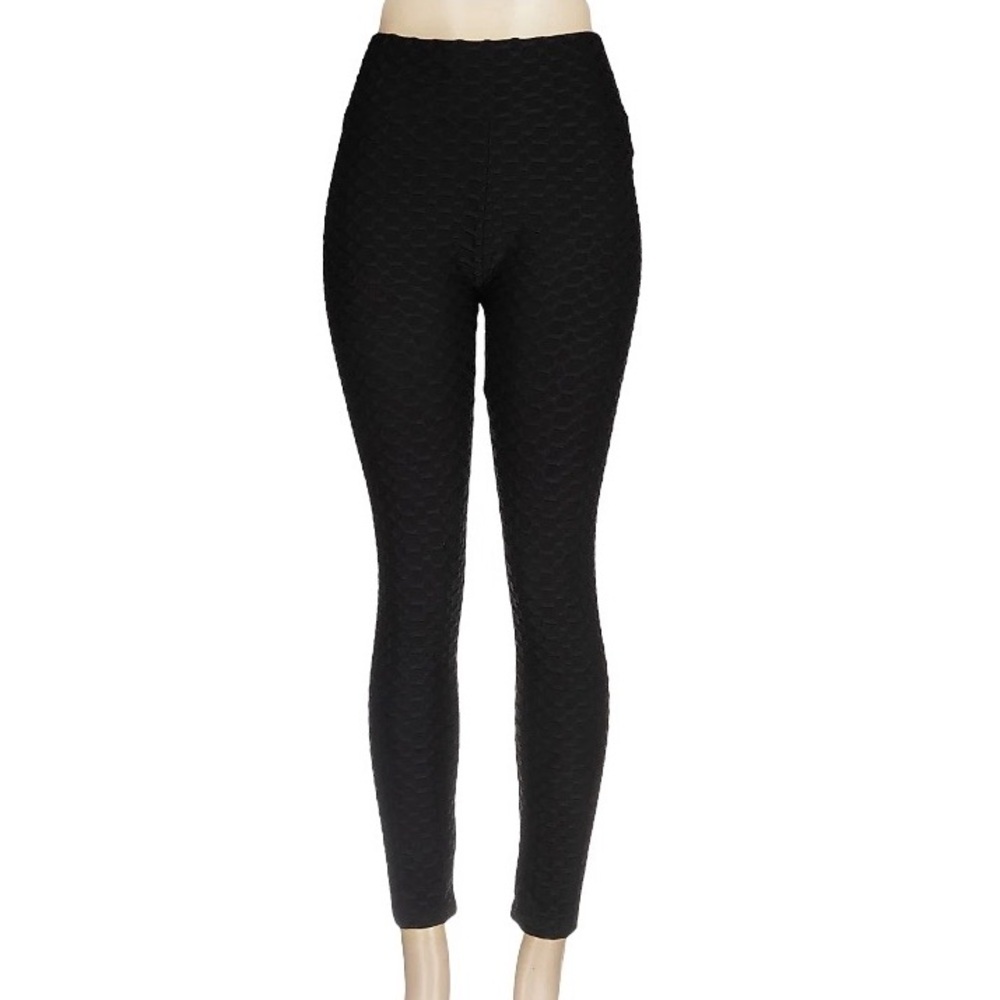 Butt Lifting High Waisted Honeycomb Leggings with Pockets Black Size L/XL